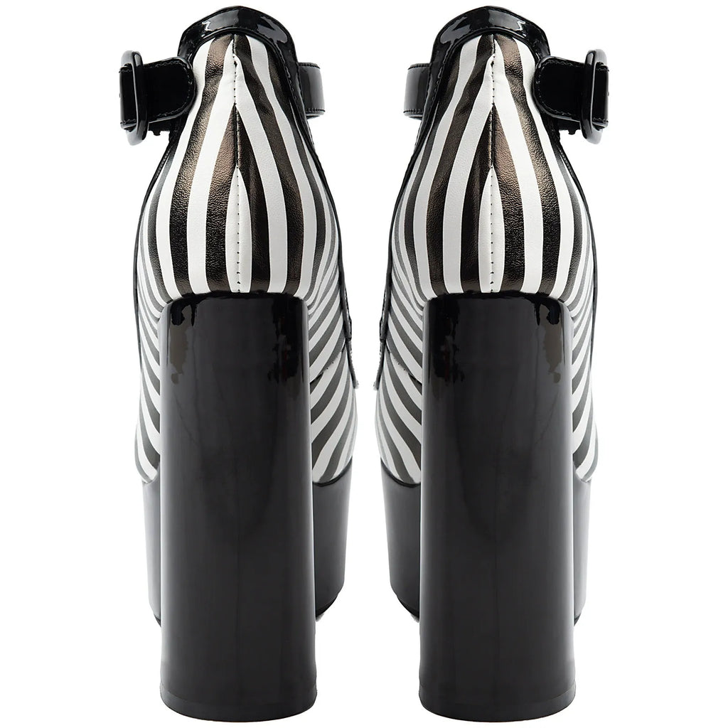 Striped Platform Mary Jane Heels for Women | Chunky Block Heel Faux Leather Pumps - Styeenigma