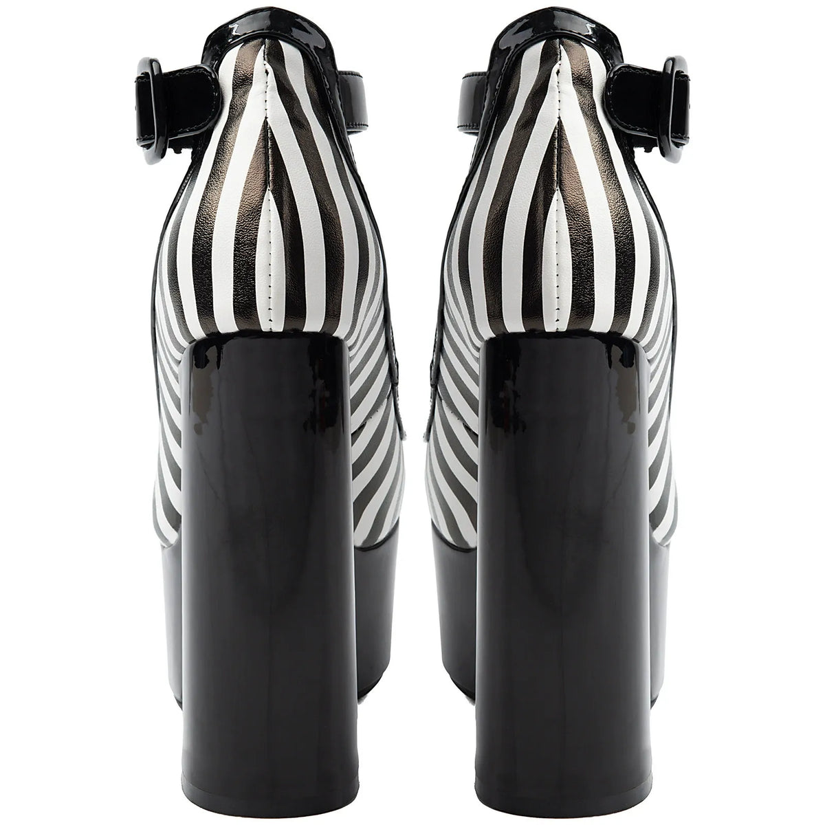Striped Platform Mary Jane Heels for Women | Chunky Block Heel Faux Leather Pumps - Styeenigma