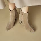 Suede Ankle Boots with Decorative Buttons & Block Heels