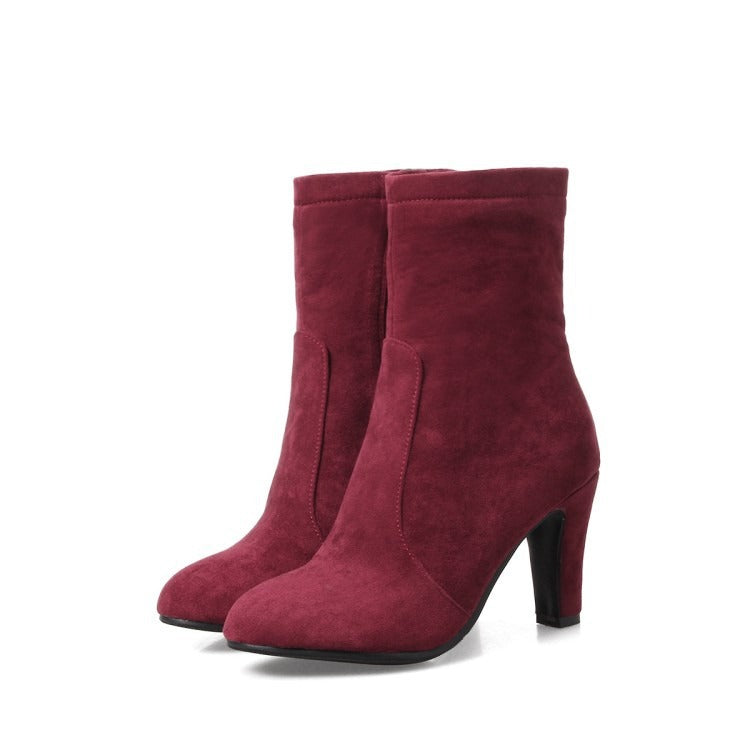 Suede High Heel Ankle Boots for Women | Pink Burgundy Black | Sizes US4–US13