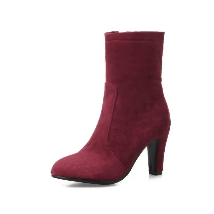 Suede High Heel Ankle Boots for Women | Pink Burgundy Black | Sizes US4–US13 - Styeenigma