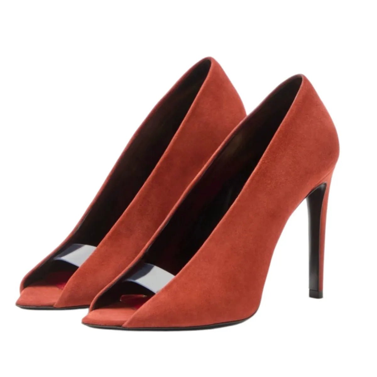Suede Peep Toe Slingback Heels Stiletto Slip-On Pumps - Styeenigma