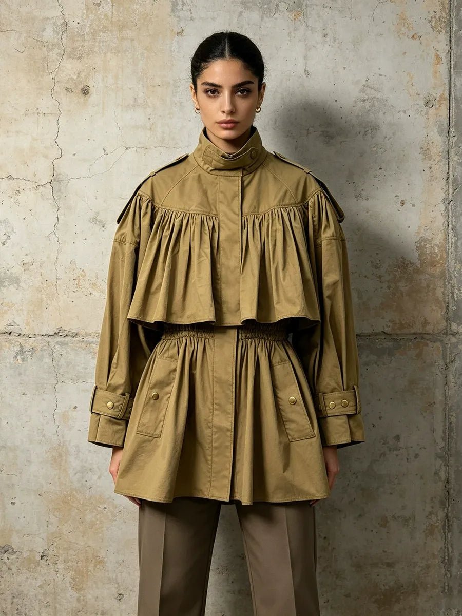 Turtleneck Solid Color Ruched Trench Coat - Styeenigma