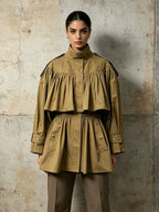 Turtleneck Solid Color Ruched Trench Coat - Styeenigma