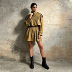 Turtleneck Solid Color Ruched Trench Coat - Styeenigma