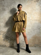 Turtleneck Solid Color Ruched Trench Coat - Styeenigma
