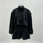 Turtleneck Solid Color Ruched Trench Coat - Styeenigma