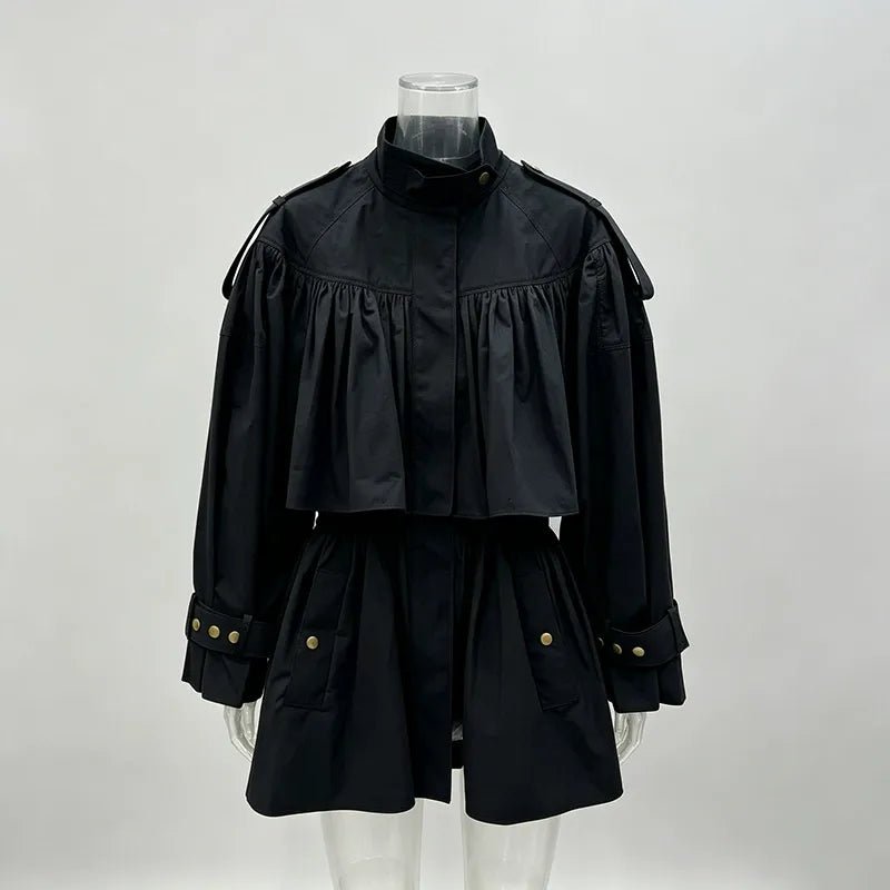 Turtleneck Solid Color Ruched Trench Coat - Styeenigma