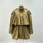 Turtleneck Solid Color Ruched Trench Coat - Styeenigma