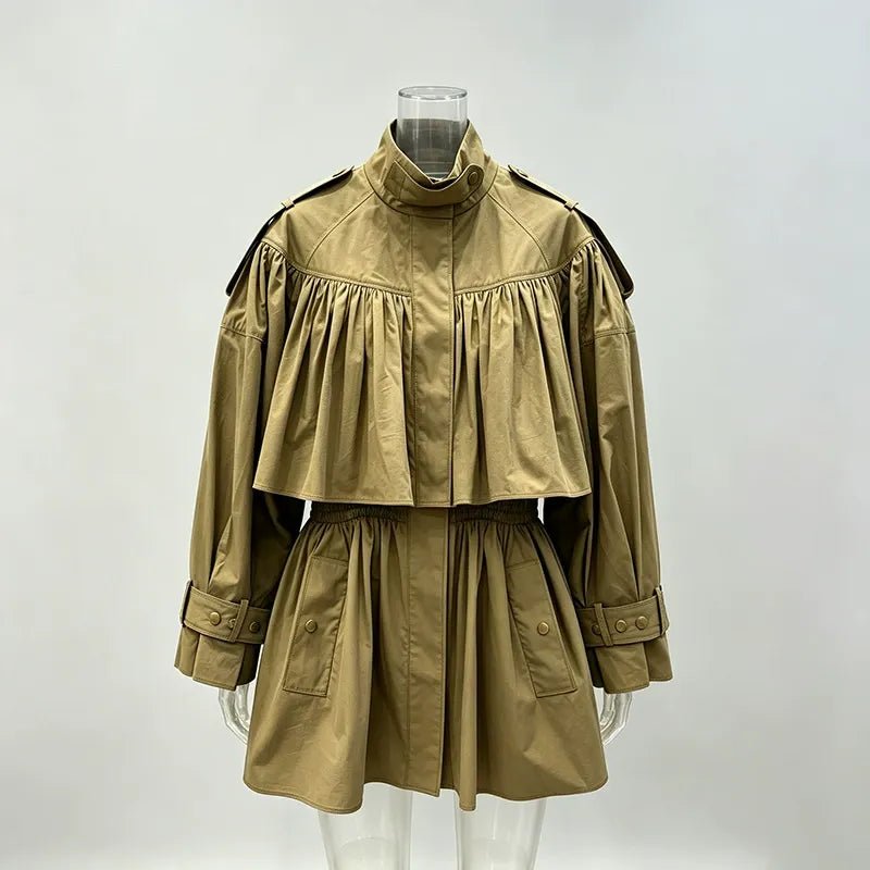 Turtleneck Solid Color Ruched Trench Coat - Styeenigma