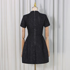 Tweed Party Dress | Short Sleeve Pearl Button Mini Dress