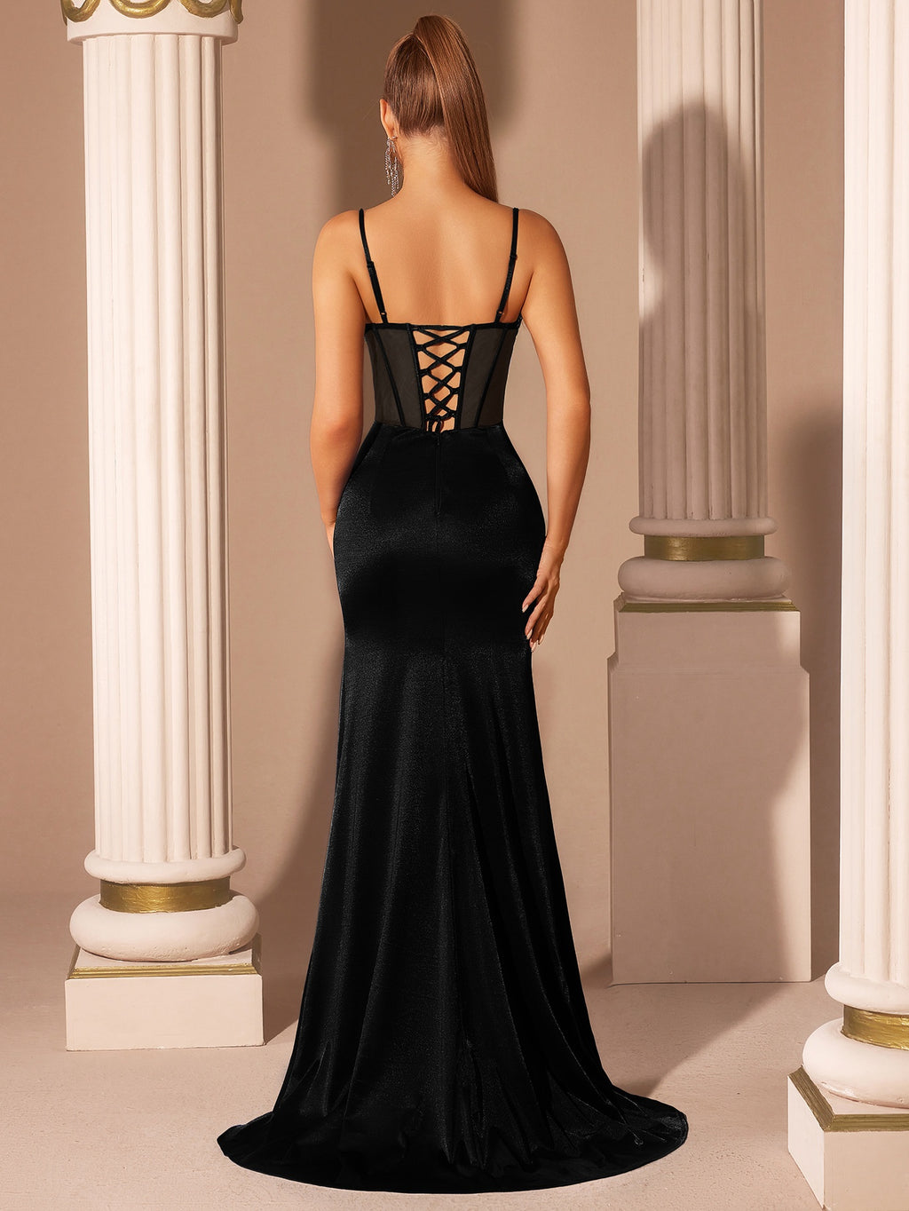 Velvet Corset Prom Dress | Rhinestone Mesh Mermaid Gown