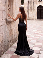 Velvet Corset Prom Dress | Rhinestone Mesh Mermaid Gown