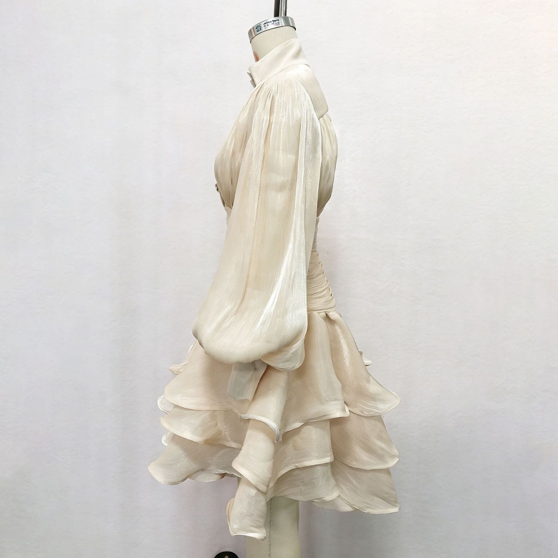 Vintage French Style Mini Dress | Puff Sleeve High Collar Party Dress