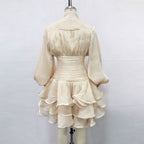 Vintage French Style Mini Dress | Puff Sleeve High Collar Party Dress