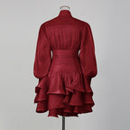 Vintage French Style Mini Dress | Puff Sleeve High Collar Party Dress
