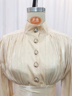 Vintage French Style Mini Dress | Puff Sleeve High Collar Party Dress