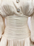 Vintage French Style Mini Dress | Puff Sleeve High Collar Party Dress