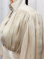 Vintage French Style Mini Dress | Puff Sleeve High Collar Party Dress