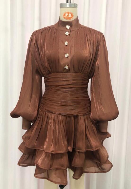 Vintage French Style Mini Dress | Puff Sleeve High Collar Party Dress