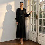 Vintage Palace Style Maxi Dress Women's Floral Applique Ruched Waist Mesh Long Dress