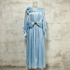 Vintage Palace Style Maxi Dress Women's Floral Applique Ruched Waist Mesh Long Dress