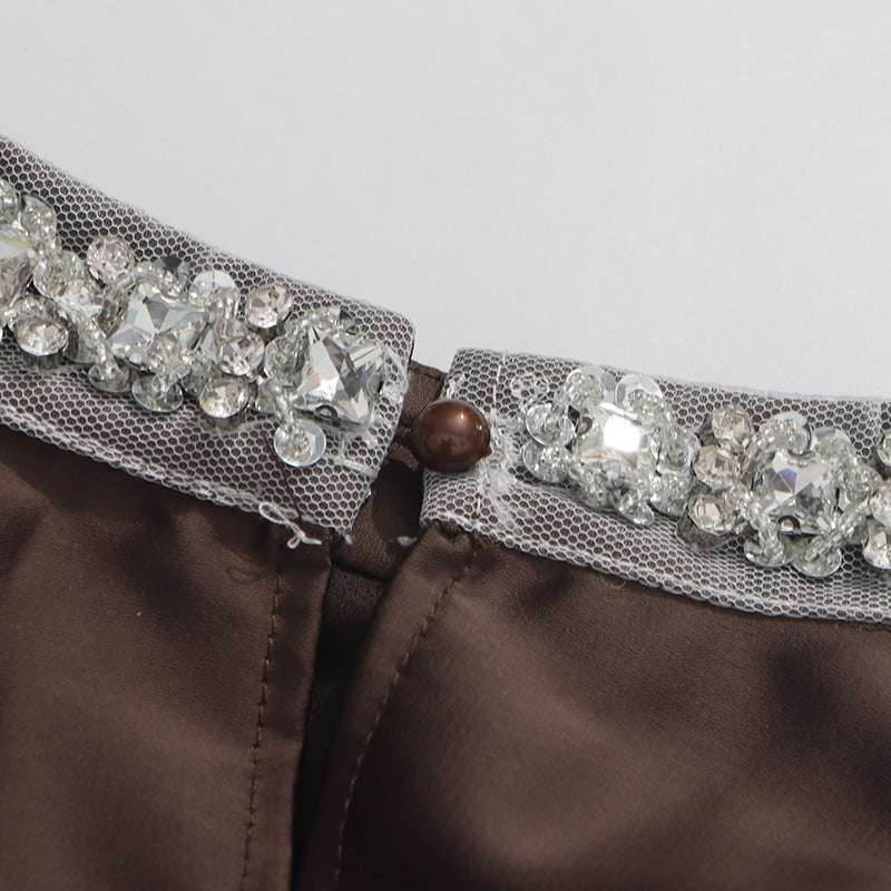 Vintage Round-Neck Beaded Loose Blouse – Black & Coffee