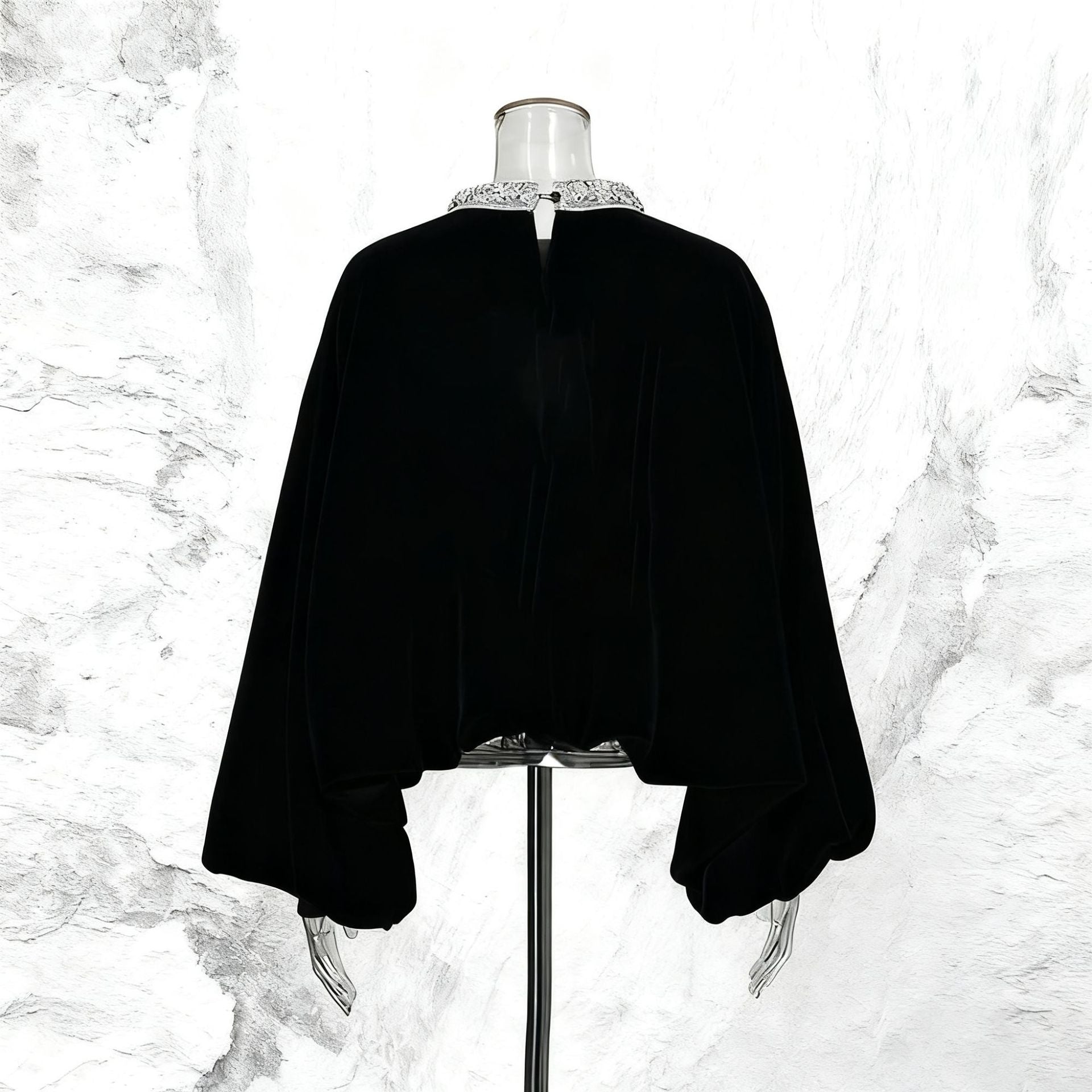 Vintage Round-Neck Beaded Loose Blouse – Black & Coffee