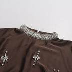 Vintage Round-Neck Beaded Loose Blouse – Black & Coffee