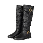 Vintage Slouchy Riding Boots for Women | Flat Heel Buckle Boots