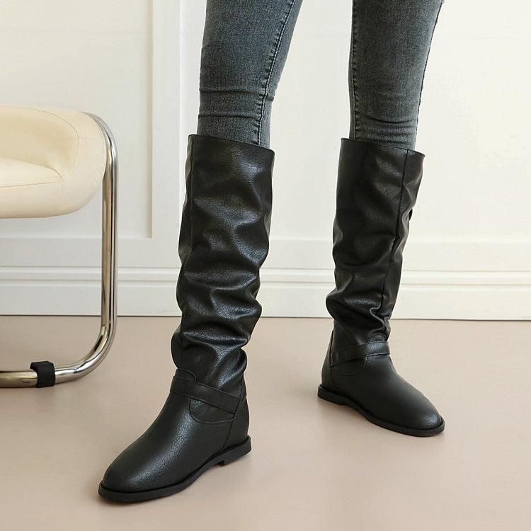 Vintage Slouchy Riding Boots for Women | Flat Heel Buckle Boots