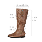 Vintage Slouchy Riding Boots for Women | Flat Heel Buckle Boots