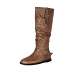 Vintage Slouchy Riding Boots for Women | Flat Heel Buckle Boots