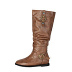 Vintage Slouchy Riding Boots for Women | Flat Heel Buckle Boots