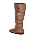 Vintage Slouchy Riding Boots for Women | Flat Heel Buckle Boots