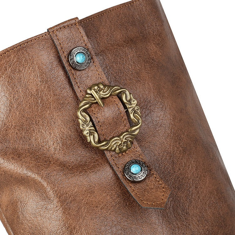Vintage Slouchy Riding Boots for Women | Flat Heel Buckle Boots