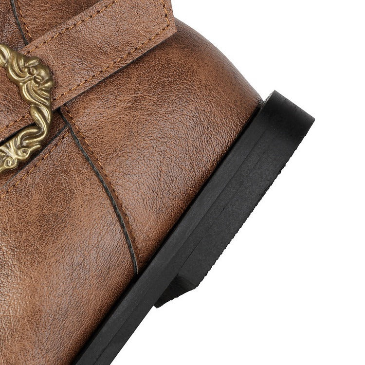 Vintage Slouchy Riding Boots for Women | Flat Heel Buckle Boots