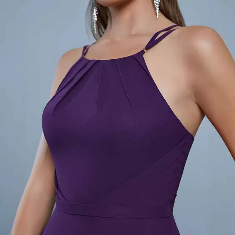 Halter Neck Chiffon Wedding Guest Dress | Sleeveless Elegant