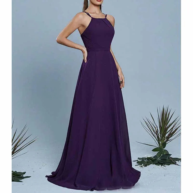 Halter Neck Chiffon Wedding Guest Dress | Sleeveless Elegant