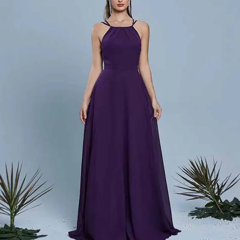 Halter Neck Chiffon Wedding Guest Dress | Sleeveless Elegant