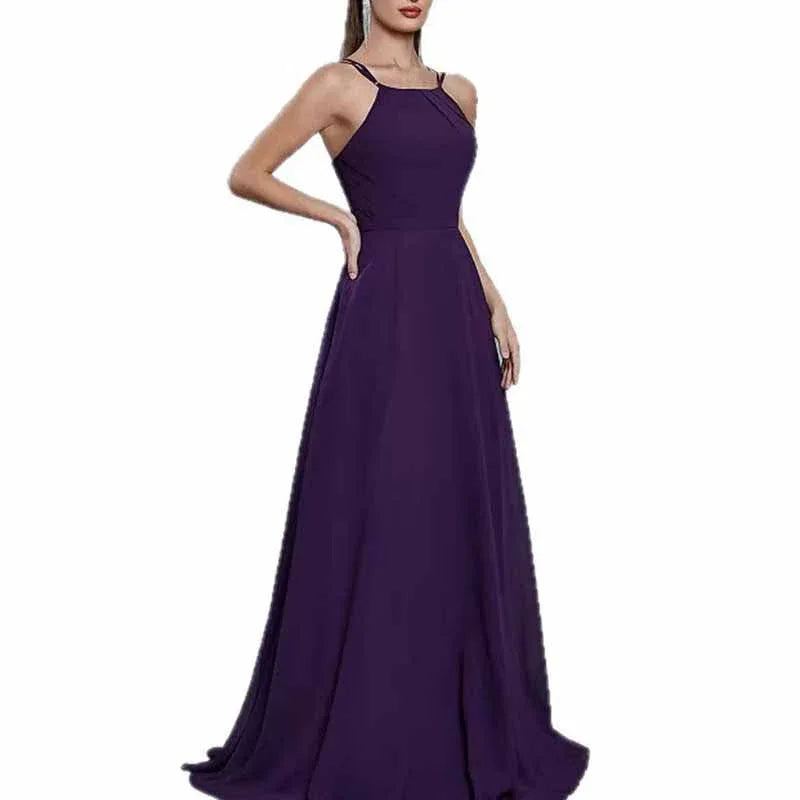 Halter Neck Chiffon Wedding Guest Dress | Sleeveless Elegant