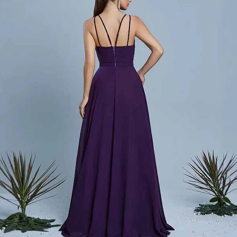 Halter Neck Chiffon Wedding Guest Dress | Sleeveless Elegant