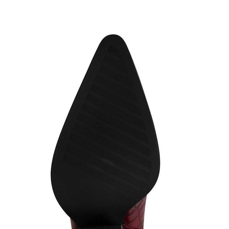 Western Cowboy Boots Croc Embossed Faux Leather Block Heel Pointed Toe Bootie - Styeenigma