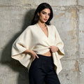 White Knit Twist Front Shawl Wrap | Women’s Cape Poncho Top - Styeenigma