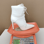 White Lace Up Stiletto Heel Boots - Pointed Toe Punk Ankle Boots for Women - Styeenigma