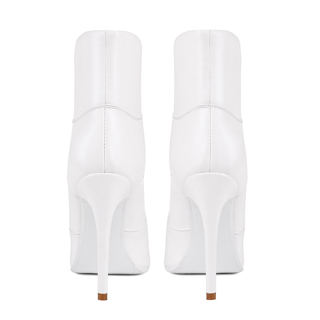 White Lace Up Stiletto Heel Boots - Pointed Toe Punk Ankle Boots for Women - Styeenigma