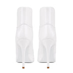 White Lace Up Stiletto Heel Boots - Pointed Toe Punk Ankle Boots for Women - Styeenigma