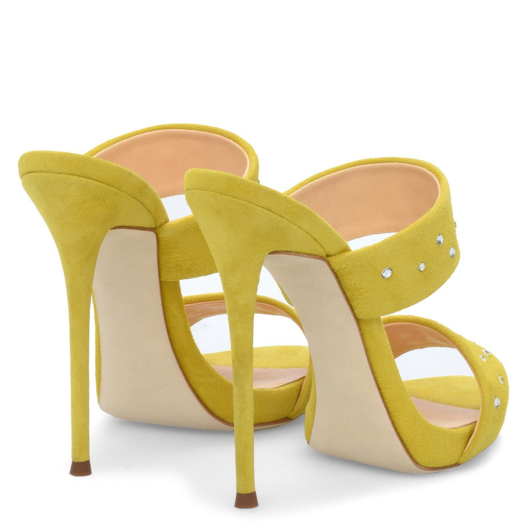 Suede Two-Strap Mules for Women Crystal Stiletto Slip-On Sandals