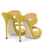 Suede Two-Strap Mules for Women Crystal Stiletto Slip-On Sandals