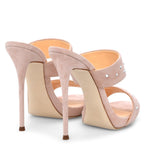 Suede Two-Strap Mules for Women Crystal Stiletto Slip-On Sandals